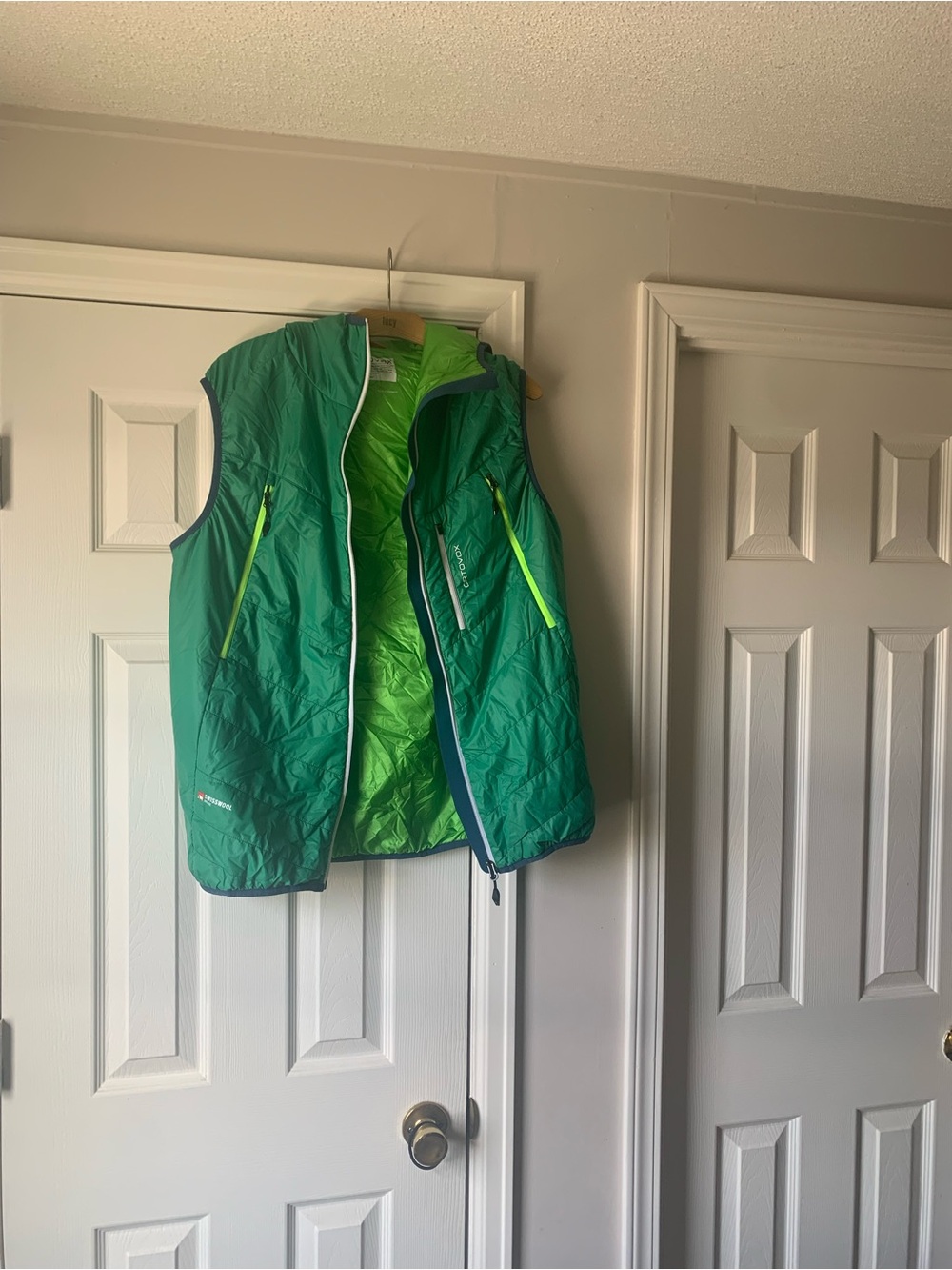 Green Quilted Men's Insulated Vest with Neon Trim
